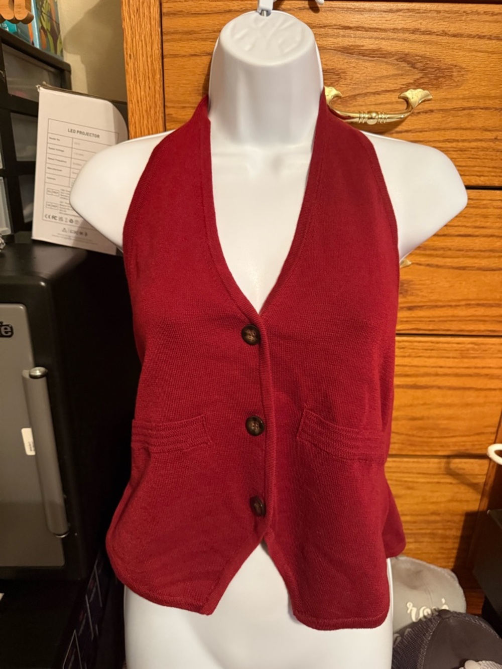 HALARA Deep Red Halter Knit Button-Front Vest